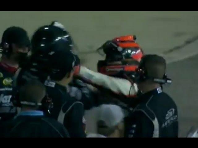 Nelson Piquet Jr. kicks Brian Scott below the belt!! NASCAR Fight!