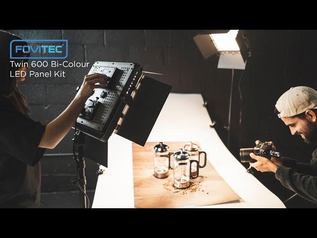 Fovitec StudioPRO - 2x Bi-Colour 600 LED Panel Kit with Stands, Barndoors & Carrying Case