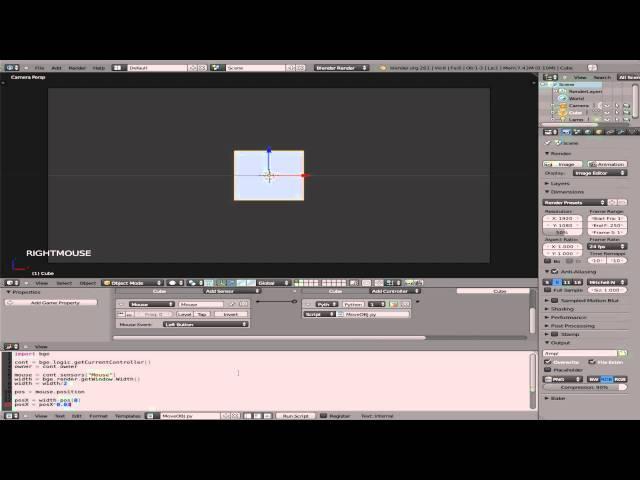 BGE13 - Python in Blender Game Engine - Move Object with Mouse - Drag n Drop - Linux