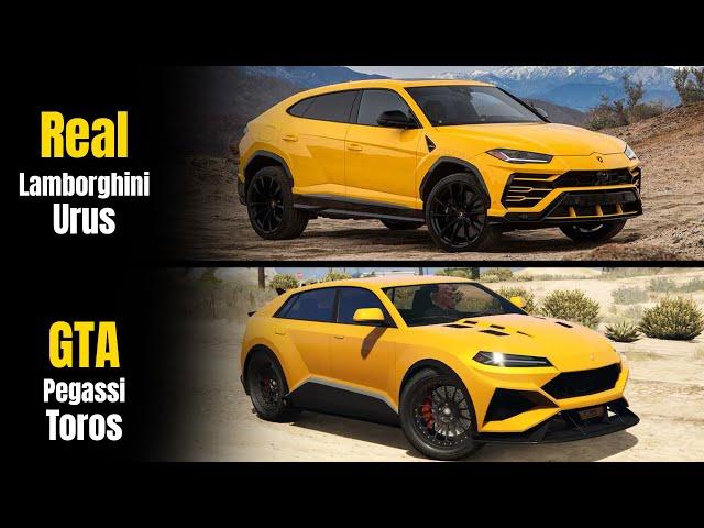 GTA 5 ONLINE - GTA 5 CARS VS REAL LIFE CARS | Pegassi Toros vs Lamborghini Urus