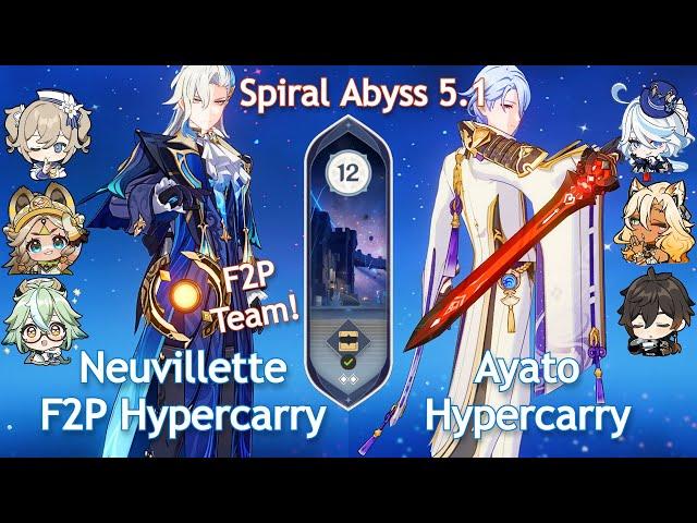 NEW Spiral Abyss 5.1! C0 NEUVILLETTE F2P HYPERCARRY x C0 AYATO HYPERCARRY | Floor 12 Genshin Impact