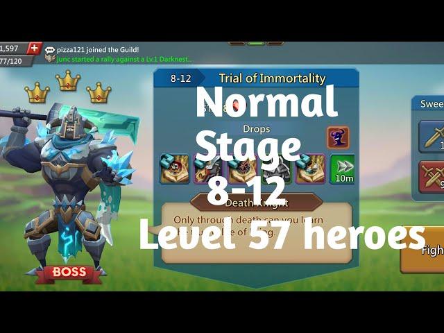 Lords mobile normal stage 8-12 f2p with level 57 heroes|Trail of immortality normal stage 8-12