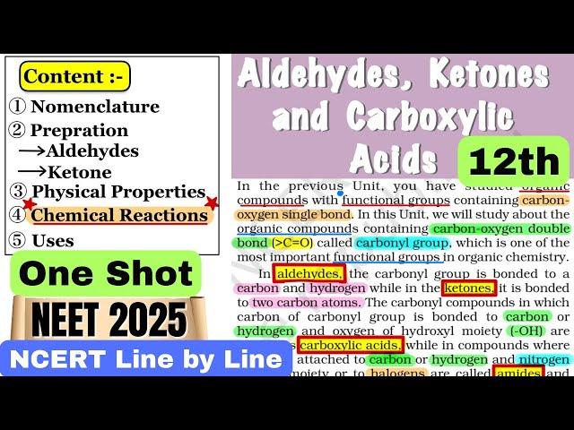 Aldehydes and Ketones NCERT Line by Line in One Shot | NCERT HIGHLIGHTS #neet2025 #class12