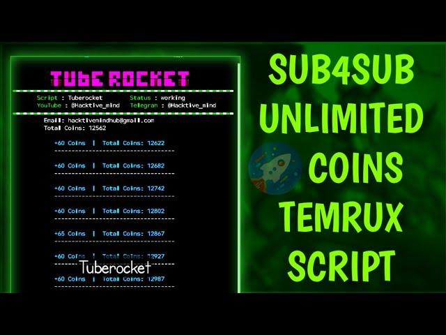 Sub4Sub unlimited coins Temrux Script || Sub4Sub Pro unlimited coins Termux Script  #tuberocket