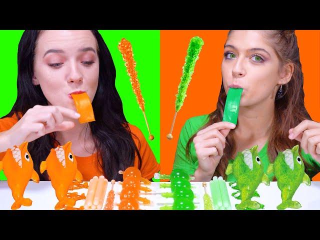 GREEN FOOD VS ORANGE FOOD CHALLENGE 음식 챌린지 by LiLiBu