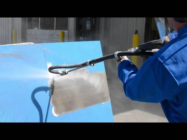 AQUAMISER Water-only and Wet Abrasive Blasting on Steel Plate