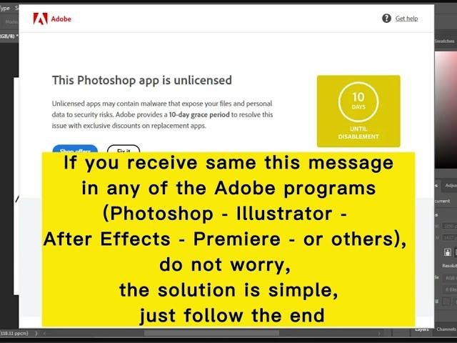 easy way to fix this unlicensed Photoshop app will be disabled soon