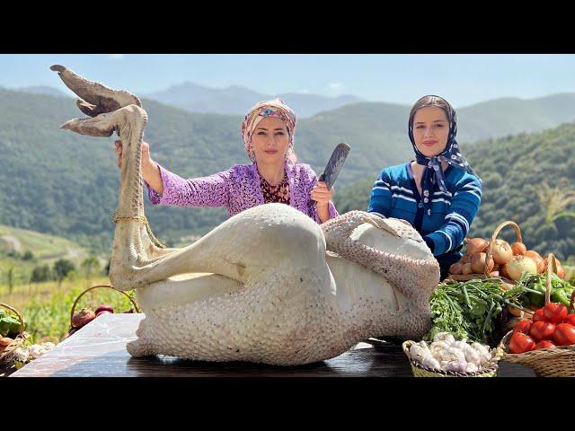 Cooking Giant Ostrich with Vegetables & Rice | Sharing with Neighbors at Village