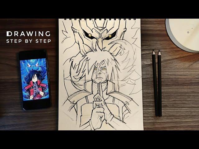 How to Draw Madara with Susanoo (Step by Step) | Drawing Madara Uchiha Susanoo technique  - Naruto