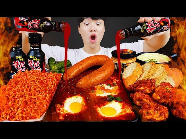 ASMR MUKBANG | FIRE Noodle & FRIED CHICKEN & SAUSAGE | EATING SOUND! | GONGSAM 이공삼