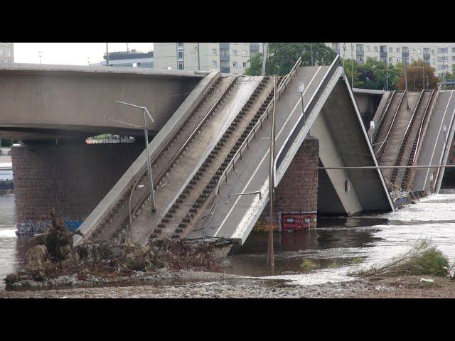 Dresden - Situation an der Carolabrücke am 30.09.2024 - (Zug C Vorbereitungen zum Abriss II)