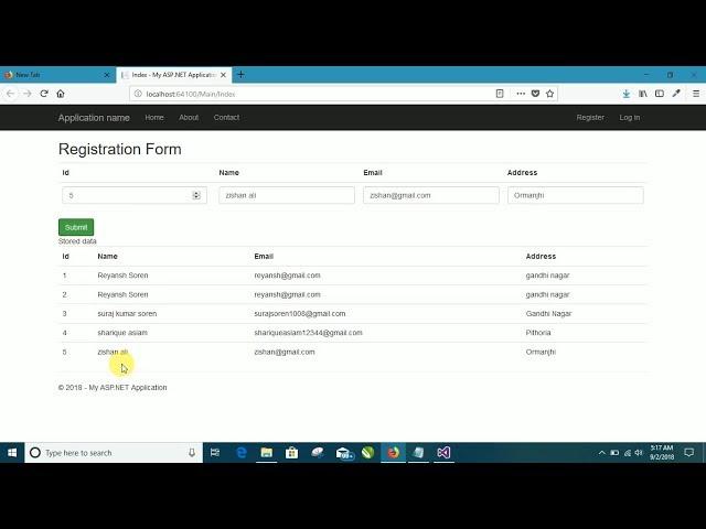 Insert and retrieve data from database using jQuery ajax in asp.net MVC.