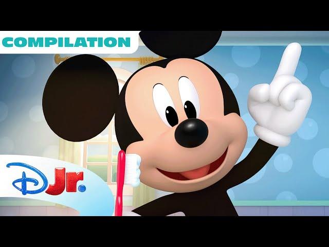 Morning Routine with Mickey Mouse Part 2!  Pooh Bear, Vampirina, Fancy Nancy & More! | @disneyjr