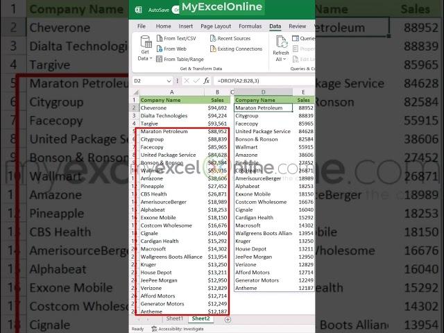 New Excel Drop Formula #myexcelonline #excel #msexcel #shorts