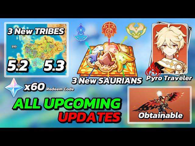 60 PRIMO CODE | 5.2 & 5.3 NEW TRIBES | NEW SAURIANS | PYRO TRAVELER | WIND GLIDER - Genshin Impact