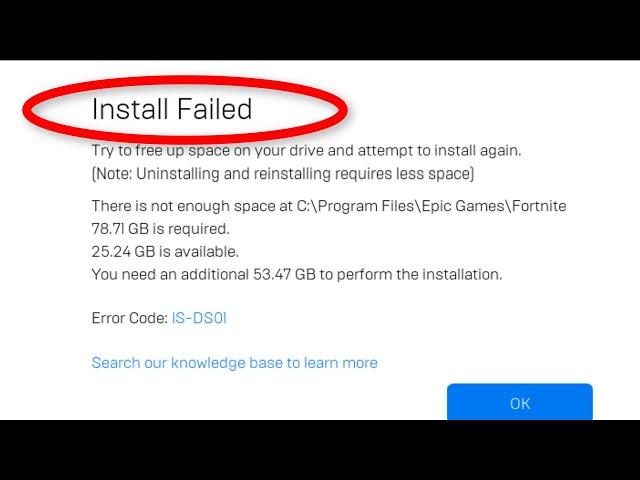 How To Fix Fortnite Install Failed || Fix There Is No Enough Space Error Installed Failed Fortnite