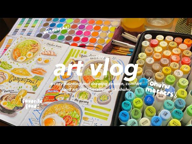 cozy art vlog with ohuhu watercolors and art markers 