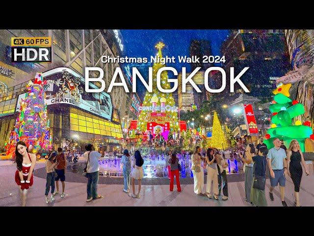  4K HDR |  2024 Bangkok Christmas Lights Night Walk | Thailand Walking Tour