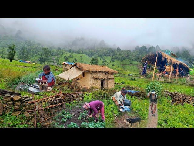 This is Himalayan Nepali Village Life || Daily Activities people in Rainy Season mountain village