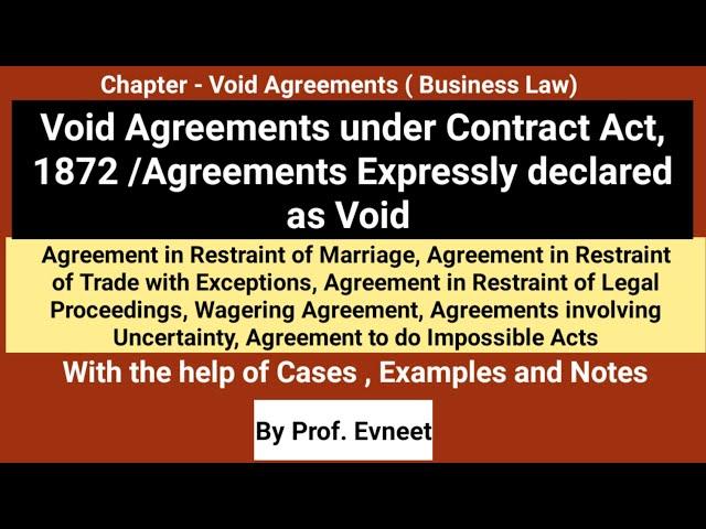 Void Agreements Contract Act 1872 | Agreements Expressly declared Void | in Hindi | CA Foundation