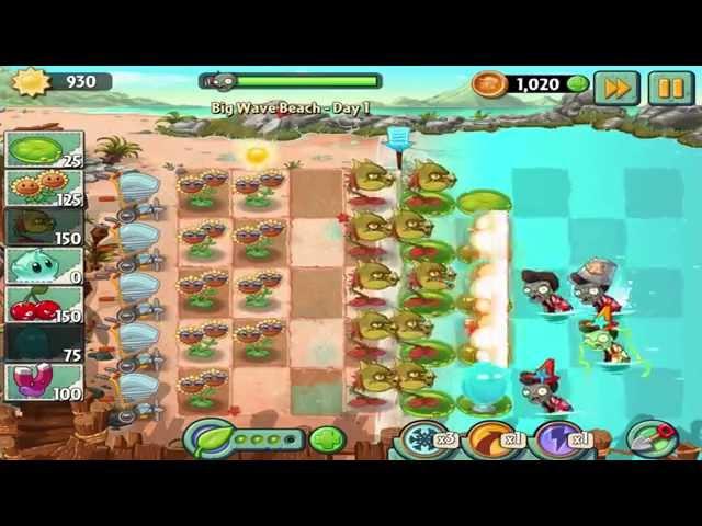 Plants vs Zombies 2: Big Wave Beach - Day 1 Walkthrough