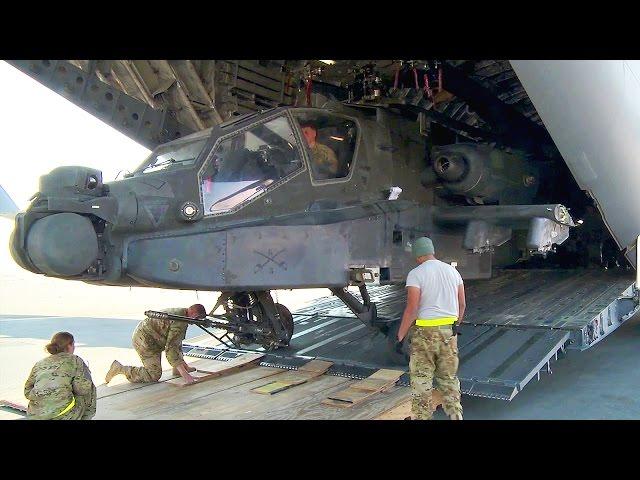 Unloading AH-64 Apache Helicopters from C-17 Globemaster III