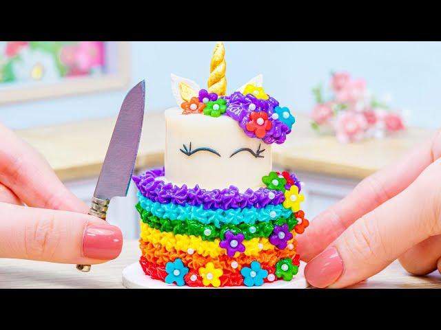  Magical Rainbow Cake  Colorful Miniature Rainbow Unicorn Cake Decoration | Tiny Cakes Recipe