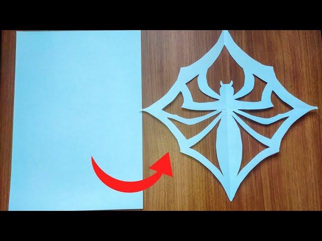 How To Make Spider With Paper Cutting / How To Cut Paper Spider Web / Easy Origami / Halloween decor