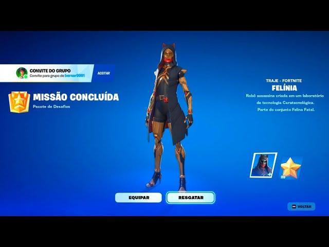 COMO RESGATAR AGORA a *SKIN GRÁTIS* FELÍNIA! (COMO PEGAR 50 NÍVEIS RÁPIDO NO FORTNITE)