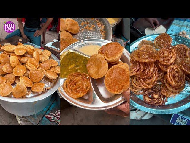 7 पूरियां सब्ज़ी रायता और जलेबी मात्र Rs.40/-| Street Food Patna | Bihari Nashta