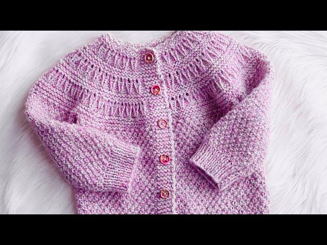 Elena Baby Cardigan, Knit Jacket | Easy Moss Stitch Sweater Pattern | Step by Step Knitting Tutorial