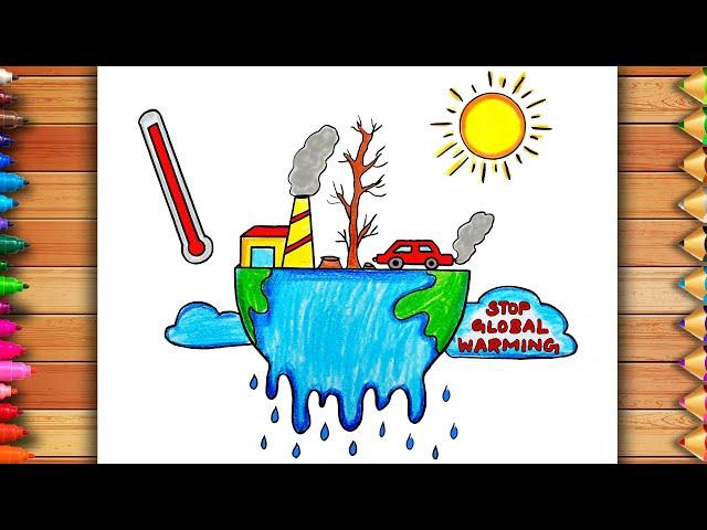 Global Warming Drawing | Stop Global Warming Poster | Climate Change Drawing | Global Warming Poster