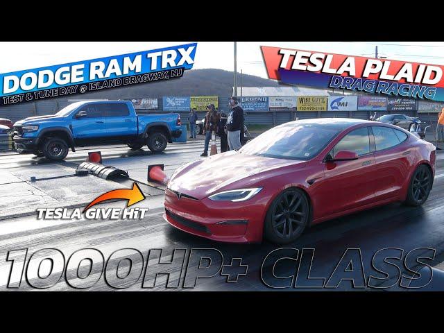 Dodge RAM TRX vs Tesla Plaid Give the hit on Drag Race @ Island dragway