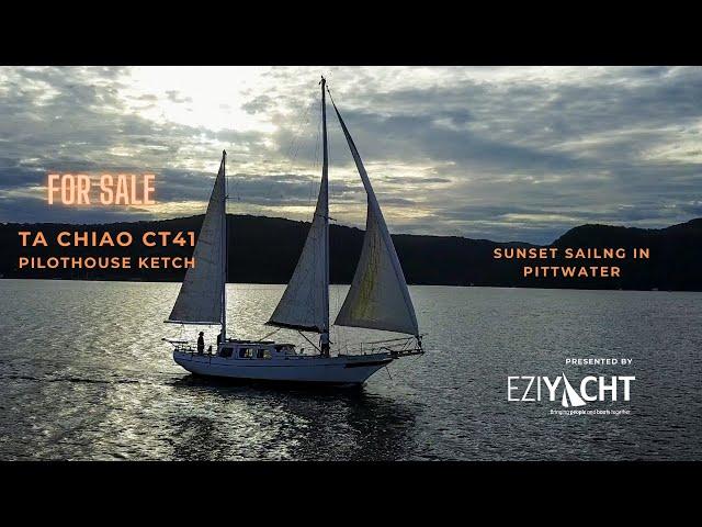 Ta Chiao CT-41 Pilothouse Ketch sunset sailing and onboard tour by EziYacht Marine Brokerage.