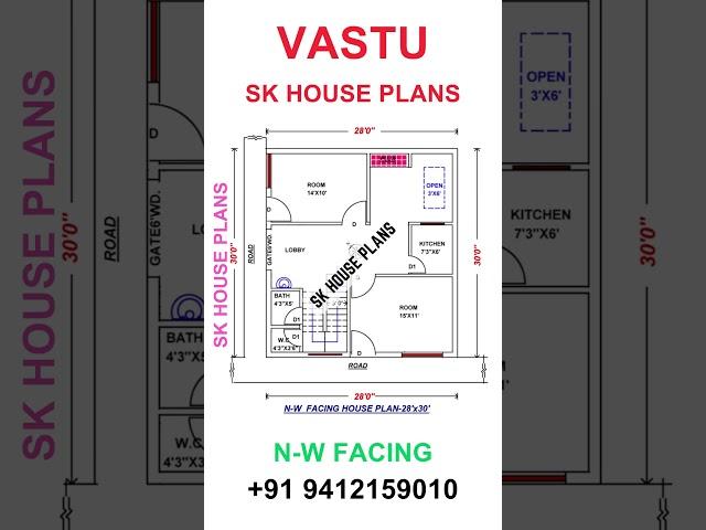 North - West Facing Vastu Home Design / 28 X 30 / 840 Sqft Home Design {Serial Number 1801}