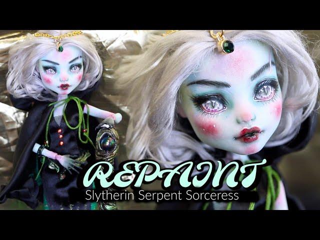 REPAINT ! Slytherin Serpent Sorceress Harry Potter OOAK Doll Monster High Tutorial •JackyOhhh