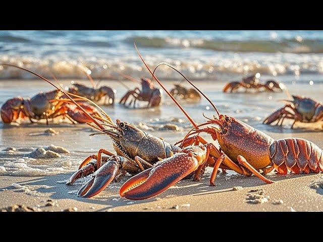 After low tide, the seafood floods, the lobster is bigger than the head!