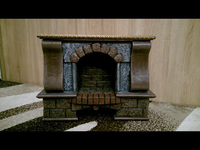 Камин из картона. Имитация деревянных колон. Фальш камин.A fireplace with a grate made of cardboard