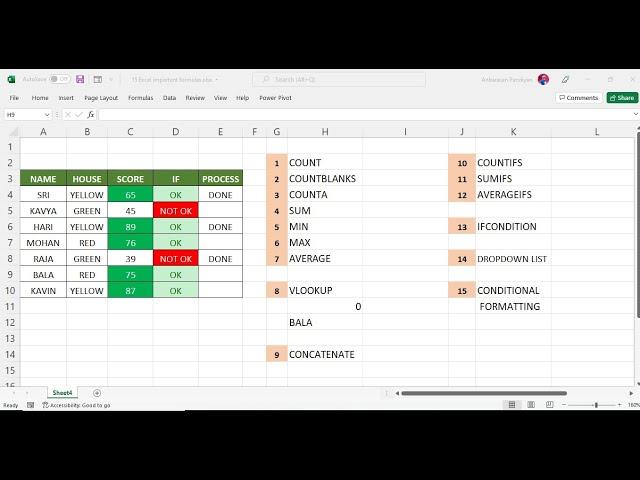 Important Excel formulas in Tamil | Excel formulas