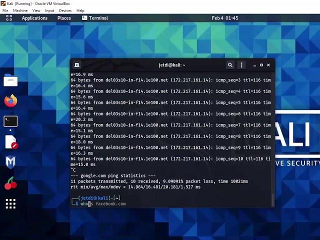 Information Gathering using Whois and ping in Kali Linux. Hands on practical lab lecture 5.