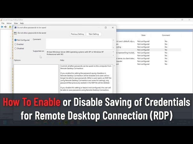 How to Enable or Disable Saving of Credentials for Remote Desktop Connection (RDP) in Windows 10/11