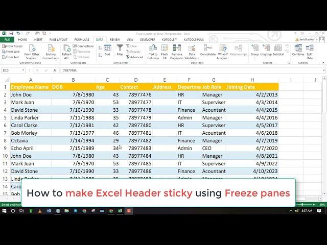 How to make Excel header float or sticky