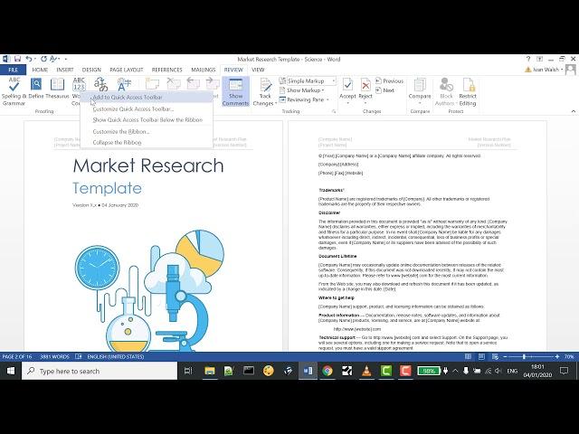 Make the word/character count tool show up at the top of every document in MS Word