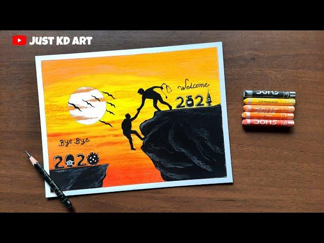 New Year Drawing Very Easy । Happy New year 2021 Drawing step by step