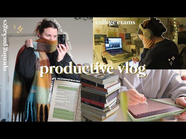 productive vlog | study with me for exams, current reads, opening packages