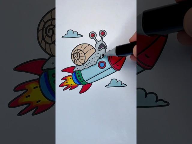 Snail’s Space Rocket Adventure #Coloring #Rocket #CuteColoring #ArtInMotion #snails #CreativeJourney