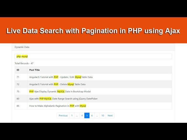 Live Data Search with Pagination in PHP Mysql using Ajax