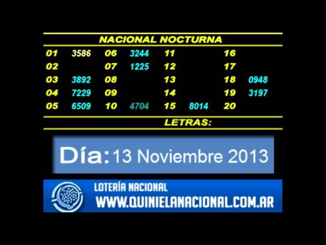 Quiniela Nacional Nocturna Miercoles 13 de Noviembre 2013