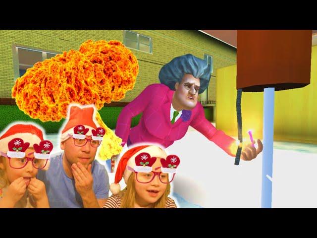Последний Новогодний уровень Scary Teacher с ракетой! Пранконули Мисс Ти и она улетела в космос!
