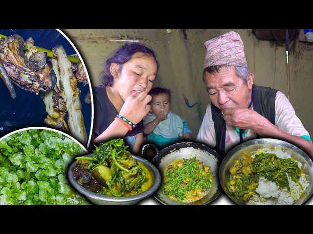 Dried Pork & Green Watercress Mix Recipe in the Village Kitchen | Vegetable with meat recipe cooking